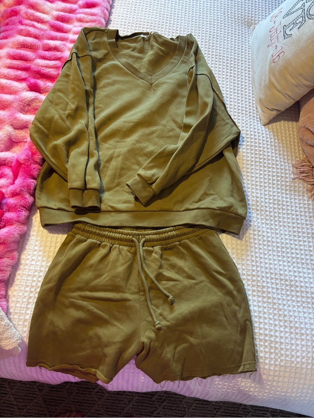 Jackson Rowe Olive Green V-Neck Sweater and Shorts Set